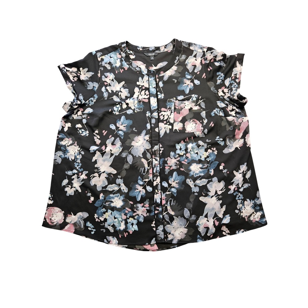 Simply Vera Vera Wang Floral Blouse Black Pink Blue Cap Sleeve Top Plus 2X
